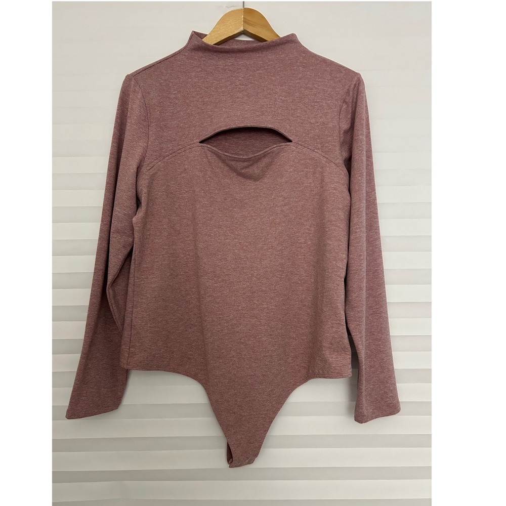 Express Body Contour Mauve Pink Mock Neck Keyhole Long Sleeve Chic Bodysuit XL